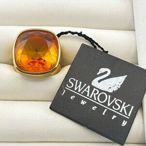 Swarovski Ring Swan Signed Sterling Silver Cocktail Orange 8 Crystal Gold Plated
